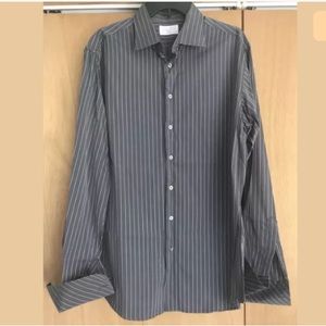 Thomas Pink Mens Gray Striped Cotton Dress Shirt